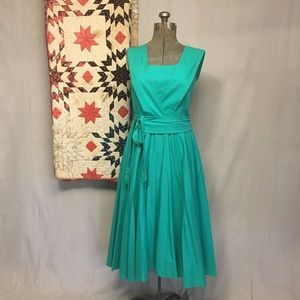 80s does 50s teal cotton dress